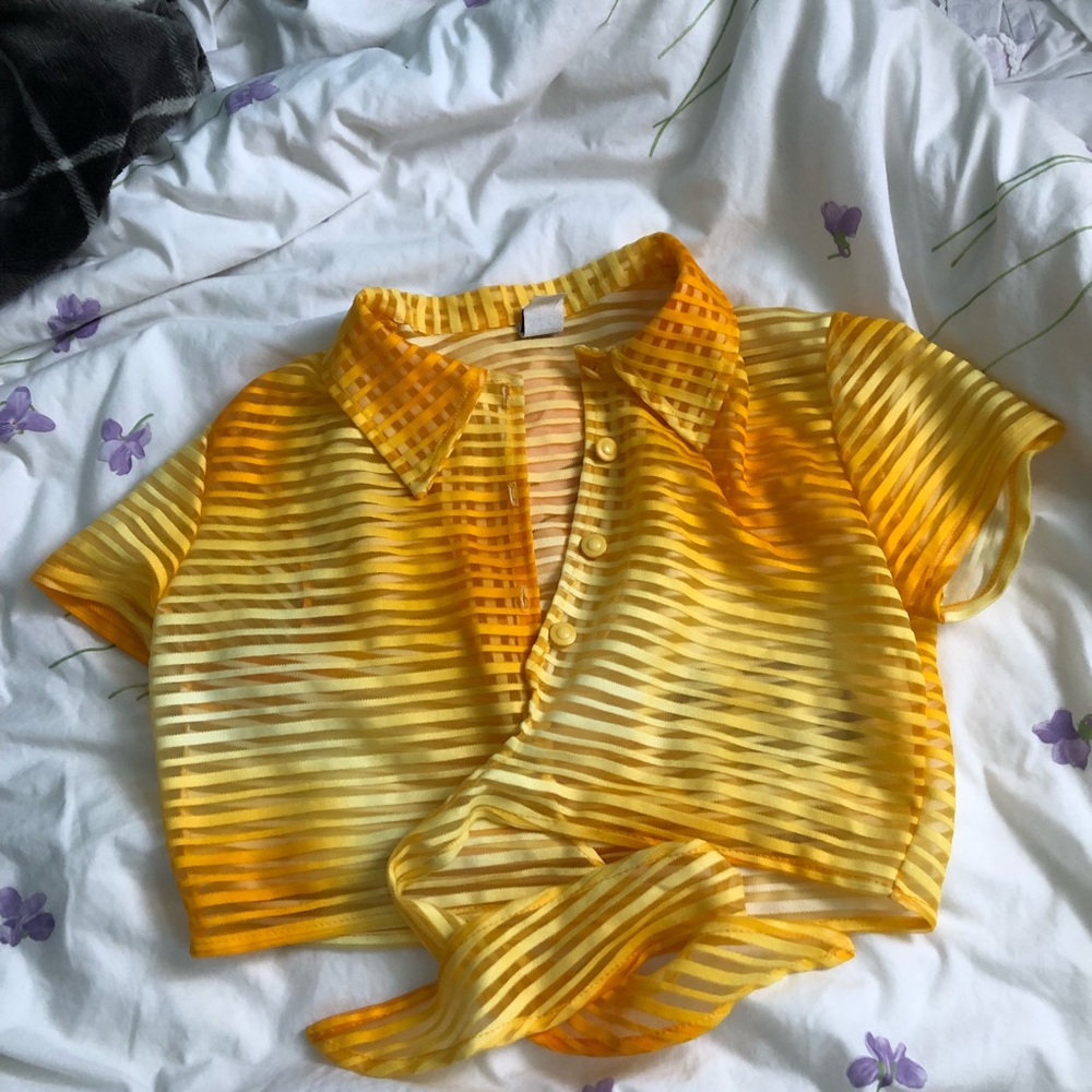 Sheer vintage yellow crop top with tie